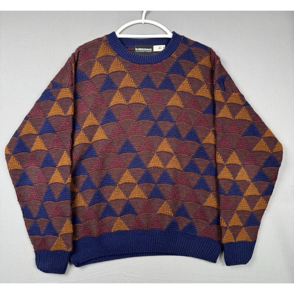 Sweaters - Vintage 80s Expressions International Sweater Womens 1X Geometric Pyramids 90s